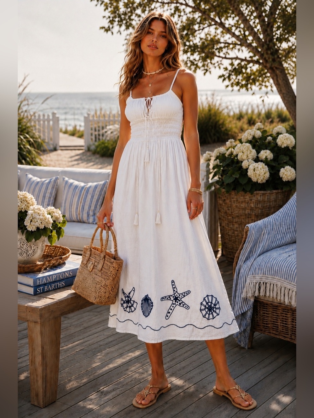 #110 CLOSEOUT FIRM 🌸Embroidered Beach Coastal embroidered Maxi Dress - Picture 1 of 1